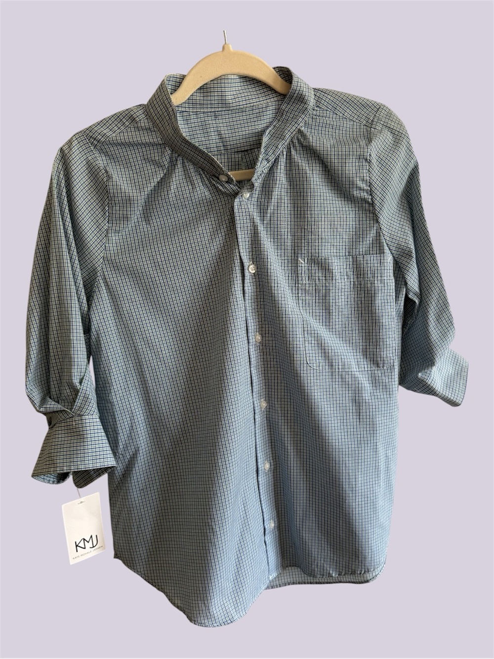 Kate McHale Jenson Light Blue Checkered Button-Up Blouse NWT One of a kind
